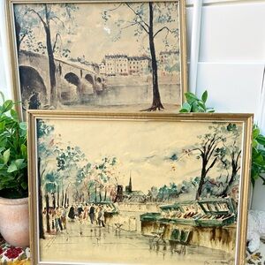 Mid Century Framed Signed Guy De Neyrac Paris Painting Print Watercolor Framed